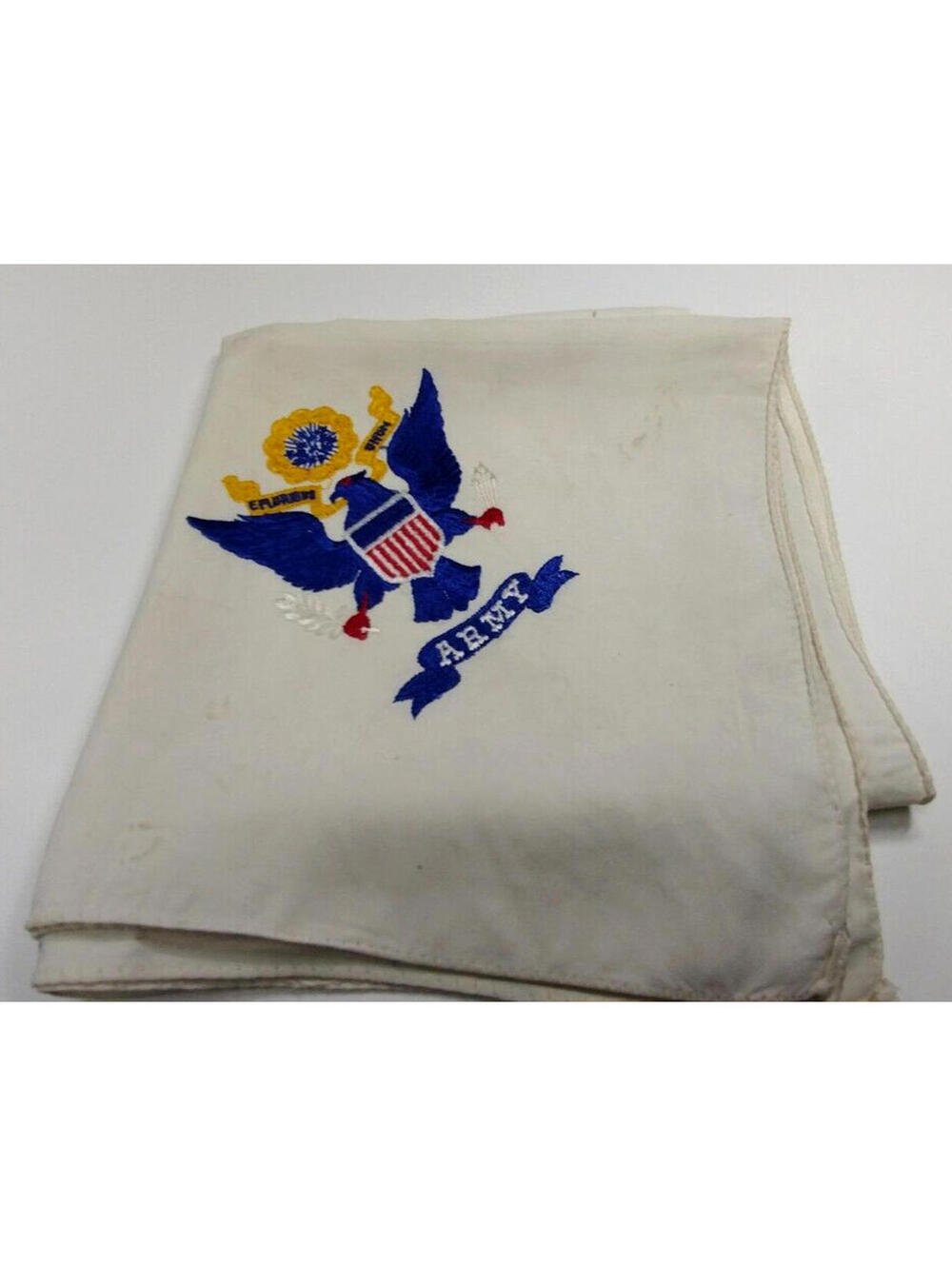Antique 20s 30s Rayon Scarf Vintage Art Deco Rare Army Embroidered Eagle 30 x 33